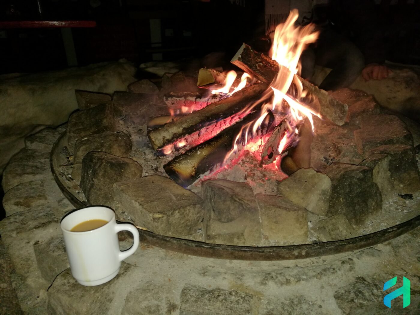 Fire and coffee cup